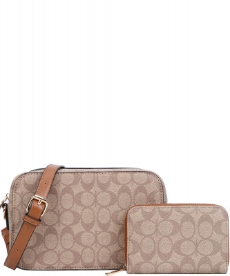 2in1 Oval Print Crossbody Bag with Wallet FT-8356A