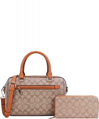 2in1 Oval Printed Boston Bag with Wallet Set FT-8609W