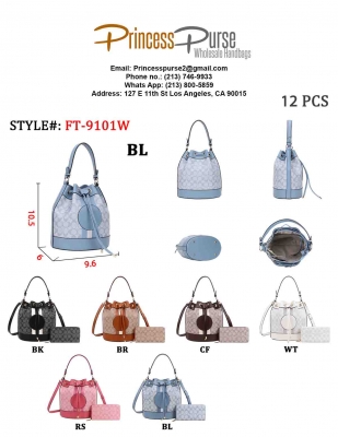 2n1 Oval Design Drawstring Satchel Wallet Set FT-9101W