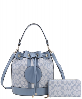 2n1 Oval Design Drawstring Satchel Wallet Set FT-9101W