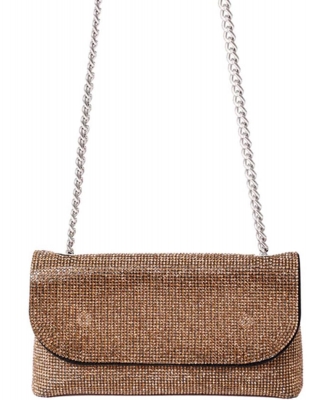 Rhinestone All Over Chain Crossbody Bag HBG-103990 GOLD