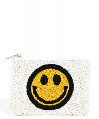 White Seed Beaded Smiley Face Coin Purse HD00208