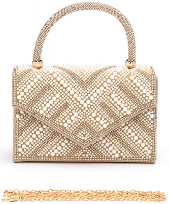 Chevron Pattern Rhinestone Top Handle Clutch Bag JM998