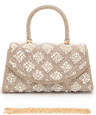 Rhinestone and Pearl Top Handle Clutch Bag JM999-1