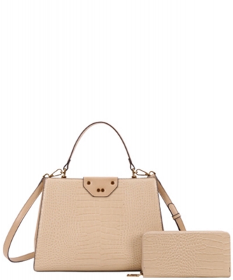 2in1 Crocodile Skin Satchel Wallet Set JR-1185W