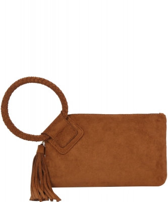 Suede Cuff Handle Tassel Wristlet Clutch JYM-0578