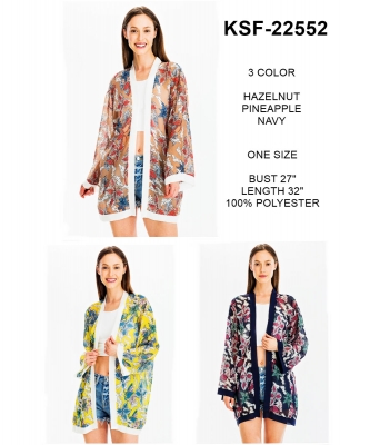 Package of 6 Mix Flower Print Sheer Kimono KSF-22552