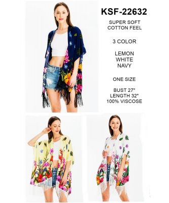 Package of 6 Floral Print Fringe Kimono  KSF-22632