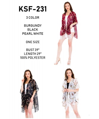 6 Pieces  Butterfly Print Fringe Kimono  KSF-231