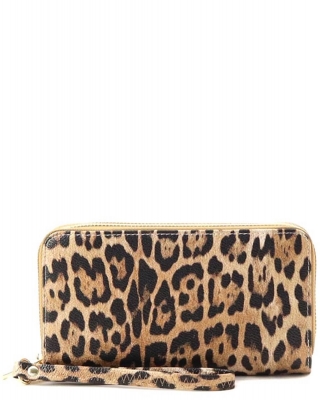 Leopard Print Double Zip Wristlet Wallet LE-0012W