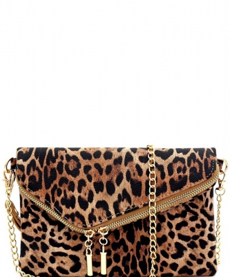 Leopard Envelope Foldover Clutch Crossbody Bag LE023