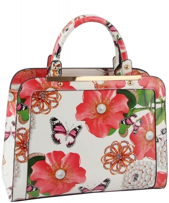 Floral Satchel Purse Top Handle Handbag LF197-F