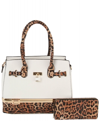 2in1 Cheetah Accent Shoulder Bag And Wallet Set LH049-1W-1