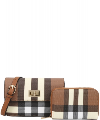 2in1 Plaid Crossbody Bag With Wallet LM-8648A