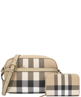 2in1 Plaid Zipper Crossbody with Wallet Set LM-8907-A