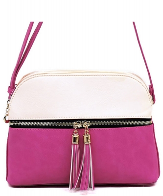 Dual Tone Zip Tassel Multi Compartment Crossbody Bag LP050