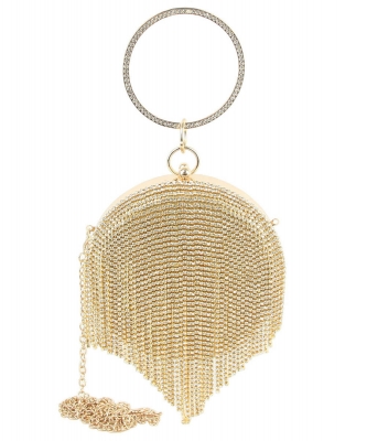 Rhinestone Fringe Round Clutch LQ302