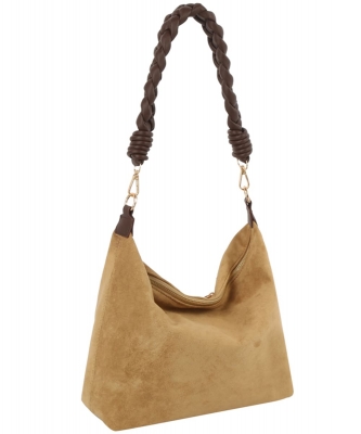 Braided Handle Suede Bucket Shoulder Bag ME-0077