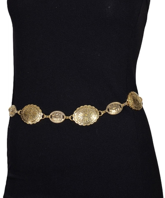Ornate Oval Western Concho Disc Chain Fashion Belt MML8223