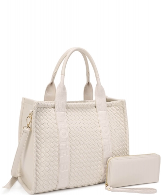 Fashion Faux Leather Woven Tote Bag Set MS-31421A