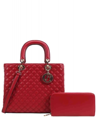 2in1 Quilted Handle Satchel Wallet Set MT-9143W