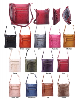 Ostrich Multi Zipper Crossbody Bag OS093