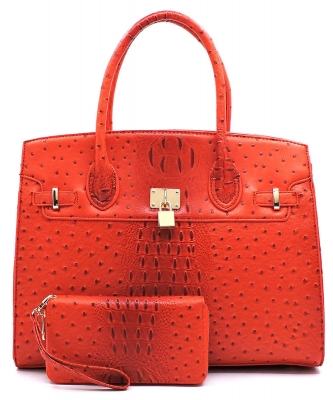 Ostrich Croc Padlock 2n1 Satchel Faux leather OS1096W
