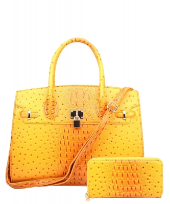 Ostrich Croc Padlock 2n1 Satchel Faux leather OS1096W