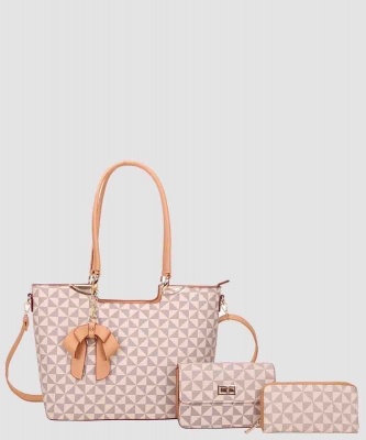 3-Piece Geometric Print Handbag & Wallet Set P007-8093W