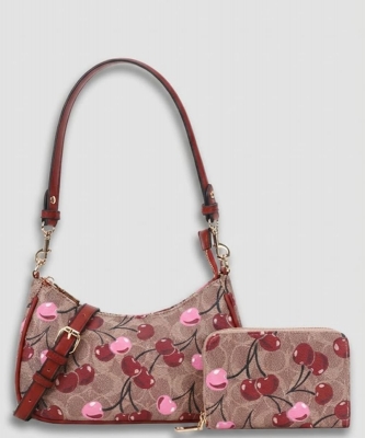 2-IN-1 Oval Cherry Print Satchel Wallet Set P8YT-1261A