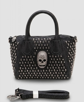 Metal Skull Studded Convertible Top Handle Boston Bag P9132