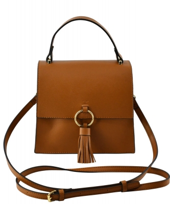 Fashion Ring Tassel Flap Crossbody Satchel Bag PB704 COGNAC