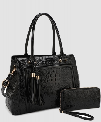 Elegant Croco-Embossed Satchel & Wristlet Set PBS-3422