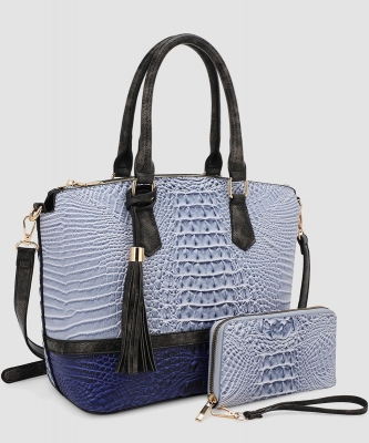 Croco-Embossed Satchel & Wristlet Set PES-3417A