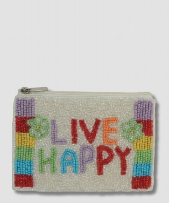 Ladies Fully Beaded Live Happy Theme Coin Purse PHD00517