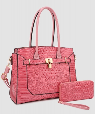 Premium Croco-Embossed Satchel & Wristlet Duo PJBW-3650