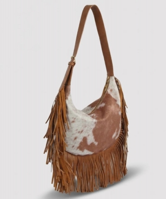 Calf Hair Cow Printed Fringe Hobo PJY-0569