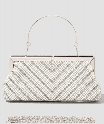 Chevron Pearl Rhinestone Evening Clutch Bag PJZ01629-1