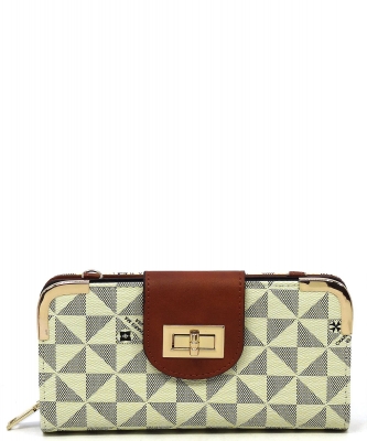 Monogram Turn Lock Crossbody Wallet PM041 BEIGE