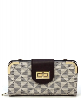 Monogram Turn Lock Crossbody Wallet PM041 TAUPE