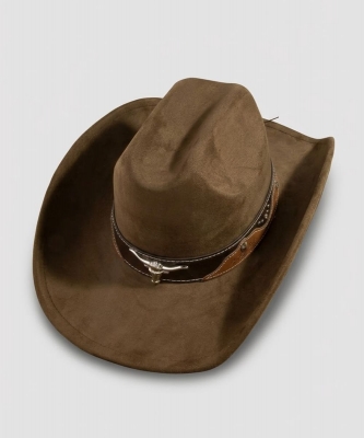 Western Long Horn Leather Strap Cowboy Hat PMMT9722