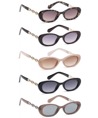 Retro Oval Sunglasses with Chain-Link Temples PMP-25086-AP