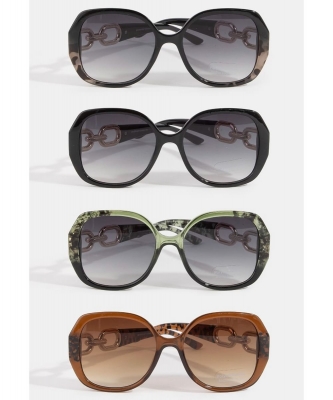 Oversized Round Chain-link Temple Sunglasses PMP25543AP-AP