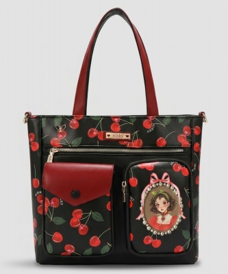 Cherry Lips Black Tote Bag PNK13115