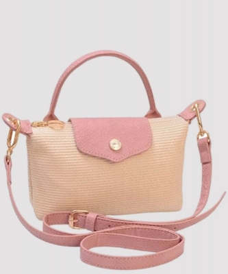 Straw Crossbody Bag with Leather Trim PSC781