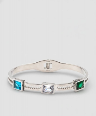 Baguette Stone Stainless Steel Hinged Bangle PSS1023