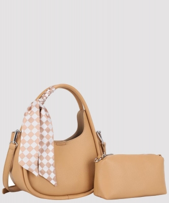 Scarf-Accent Satchel Crossbody With Zipper Clutch PUS-5378