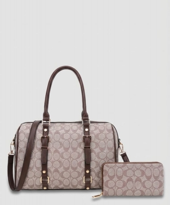 2in1 Two-Tone Oval Checkered Duffel Bag Wallet Set XFT-8408W