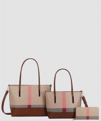 Trio Plaid Tote & Wallet Set PXGZ-8557-S