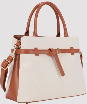 Women's Two-Tone Canvas and Faux Leather Satchel with Crossbody Strap PZW-31451A